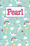 Pearl: Personalized Named Unicorn Journal Notebook Pretty Magical Rainbows & Hearts Cover for Women and Girls Lined Pages