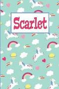 Scarlet: Personalized Named Unicorn Journal Notebook Pretty Magical Rainbows & Hearts Cover for Women and Girls Lined Pages