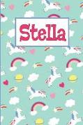 Stella: Personalized Named Unicorn Journal Notebook Pretty Magical Rainbows & Hearts Cover for Women and Girls Lined Pages