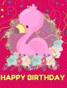 Happy Birthday: Cute Personalized Pink Flamingo Happy Birthday Greeting Page Draw & Write Notebook/Journal