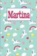 Martina: Personalized Named Unicorn Journal Notebook Pretty Magical Rainbows & Hearts Cover for Women and Girls Lined Pages