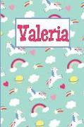 Valeria: Personalized Named Unicorn Journal Notebook Pretty Magical Rainbows & Hearts Cover for Women and Girls Lined Pages