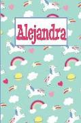 Alejandra: Personalized Named Unicorn Journal Notebook Pretty Magical Rainbows & Hearts Cover for Women and Girls Lined Pages