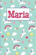 Maria: Personalized Named Unicorn Journal Notebook Pretty Magical Rainbows & Hearts Cover for Women and Girls Lined Pages