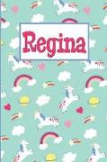 Regina: Personalized Named Unicorn Journal Notebook Pretty Magical Rainbows & Hearts Cover for Women and Girls Lined Pages