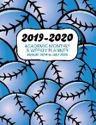 2019 - 2020 Academic Monthly & Weekly Planner - August 2019 to July 2020: Blue Shaded Baseball or Softball Themed Pattern - School Year Organizer, Age