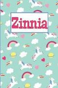 Zinnia: Personalized Named Unicorn Journal Notebook Pretty Magical Rainbows & Hearts Cover for Women and Girls Lined Pages