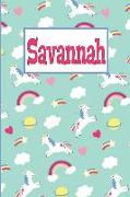 Savannah: Personalized Named Unicorn Journal Notebook Pretty Magical Rainbows & Hearts Cover for Women and Girls Lined Pages