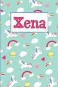 Xena: Personalized Named Unicorn Journal Notebook Pretty Magical Rainbows & Hearts Cover for Women and Girls Lined Pages