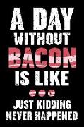 A Day Without Bacon Is Like... Just Kidding Never Happened: Funny Blank Lined Journal and Notebook to Write in Bacon Lovers