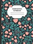 Composition Notebook: College Ruled Narrow Line Comp Books for School - Tulips Black Red Green