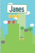 James: Personalized Named Gamer Journal Notebook Cool 8 Bit Platform Game Cover for Boy's and Men Lined Pages