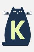 K: Personalized Cat Blank Lined Notebook, College Ruled Journal for Cat Lovers, Students and Teachers