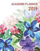 Academic Planner 2019: Monthly Calendar and Day Planner, Calendar Organizer July 2019-June 2020, Floral Background