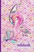 Notebook: Mermaid Cover with 120 Blank Lined Pages Decorated with Shells Narwhal Seahorse Turtle and Starfish (Mermaid Delight)