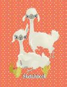 Lovable Llamas Sketchbook - Orange with Polka Dots: White Pages with Light Grey Frames for Drawing, Doodling or Scrapbooking