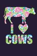 I Love Cows Floral Notebook Journal: 120 Blank Lined Pages Softcover Notes Journal, College Ruled Composition Notebook, 6x9 Floral Animal Silhouette D