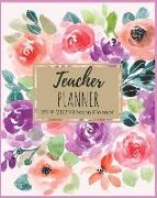 2019-2020 Teacher Planner: Lovely Purple Orange Watercolor Flowers Lesson Planner for Teachers Weekly Monthly Teacher Plan and Record Calendar Bo