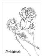 Sketchbook - Artistic Pencil Drawing of Hand and Rose Flower Notebook: White Pages with Light Grey Frames for Drawing, Doodling or Scrapbooking