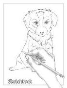 Sketchbook - Artistic Pencil Drawing of Hand Drawing Puppy Dog Notebook: White Pages with Light Grey Frames for Drawing, Doodling or Scrapbooking