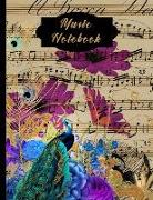 Music Notebook: Teal Peacock Musical Score Blank Sheet Manuscript Paper, 8.5 X 11 150 Pages Staff Paper, 10 Large Staves Per Page (Vol