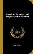 Analekten Der Mittel- Und Neugriechischen Literatur