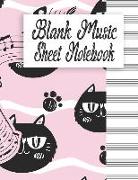 Blank Music Sheet Notebook: Blank Music Sheet Notebook: Music Manuscript Paper, 8.5 X 11,100 Pages, Cute Black and White Cat Journal, Standard Wir