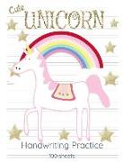 Cute Unicorn Handwriting Practice: Mid Lined Handwriting Blank Workbook 8.5x11 Workbook 8.5x11 Unicorn Under Rainbow