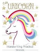 Cute Unicorn Handwriting Practice: Mid Lined Handwriting Blank Workbook 8.5x11 Unicorn with Rainbow Mane