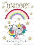 Cute Unicorn Handwriting Practice Magic: Mid Lined Handwriting Blank Workbook 8.5x11 Unicorn Magic