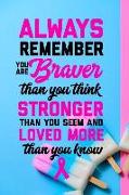 Always Remember You Are Braver Than You Think: Breast Cancer Journal: 6x9 Inch, 120 Pages, Blank Lined Notebook for Women to Write in