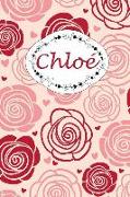 Chloé: Personalisiertes Notizbuch / 150 Seiten / Punktraster / Din A5+ (15,24 X 22,86 CM) / Rosen Cover Design
