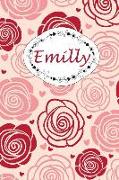 Emilly: Personalisiertes Notizbuch / 150 Seiten / Punktraster / Din A5+ (15,24 X 22,86 CM) / Rosen Cover Design