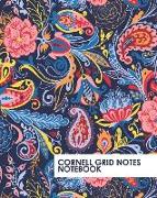 Cornell Grid Notes Notebook: Pretty Blue Paisley Grid Notebook Supports a Proven Way to Improve Study and Information Retention