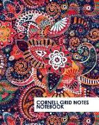 Cornell Grid Notes Notebook: Pretty Red Paisley Grid Notebook Supports a Proven Way to Improve Study and Information Retention