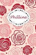 Philline: Personalisiertes Notizbuch / 150 Seiten / Punktraster / Din A5+ (15,24 X 22,86 CM) / Rosen Cover Design