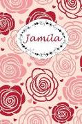 Jamila: Personalisiertes Notizbuch / 150 Seiten / Punktraster / Din A5+ (15,24 X 22,86 CM) / Rosen Cover Design