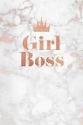 Girl Boss: White Marble and Rose Gold with Crown Notebook College Ruled Lined Pages 6 X 9 Journal