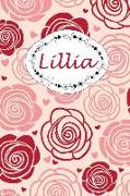 Lillia: Personalisiertes Notizbuch / 150 Seiten / Punktraster / Din A5+ (15,24 X 22,86 CM) / Rosen Cover Design