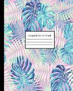 Composition Notebook: Neon Pink and Blue Tropical Leaf Palms
