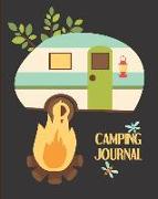 Camping Journal: Travel Trailer at Night with Bonfire, 150 Pages (8x 10)