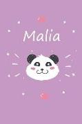 Malia: Ein Personalisiertes Panda Tage-/Notizbuch Mit Dem Namen Malia Und Ganzen 100 Linierten Seiten Im Tollen 6x9 Zoll Form