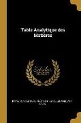 Table Analytique Des Matières