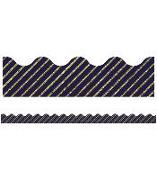 Sparkle and Shine Gold Glitter and Navy Stripe Scalloped Borders