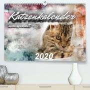 Katzenkalender mausgemalt(Premium, hochwertiger DIN A2 Wandkalender 2020, Kunstdruck in Hochglanz)