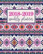 2018-2019 Weekly Planner: Portable Format 7.5x9.25 (19x23cm): August 1, 2018 to December 31, 2019: 17 Months: Teal, Pink & Navy Blue Aztec 7580