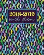 2018-2019 Weekly Planner: 7.5"x9.25" (19x23cm) Planner Diary: Mermaid Stained Glass in Yellow, Blue, Mint, Teal, Purple & Pink 7542