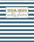 2018-2019 Weekly Planner: Teal Stripes with Gold & Green