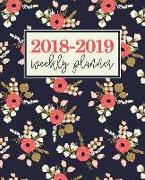 2018-2019 Weekly Planner: Modern Florals in Coral & Champagne on Navy Blue