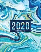 2020 Weekly Planner: January 1, 2020 to December 31, 2020: Weekly & Monthly View Planner, Organizer & Diary: Light Blue & Green Marble Swir